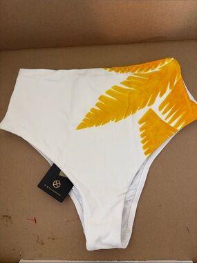 VIX High-Waist White Bikini Bottom with Yellow Leaf Print